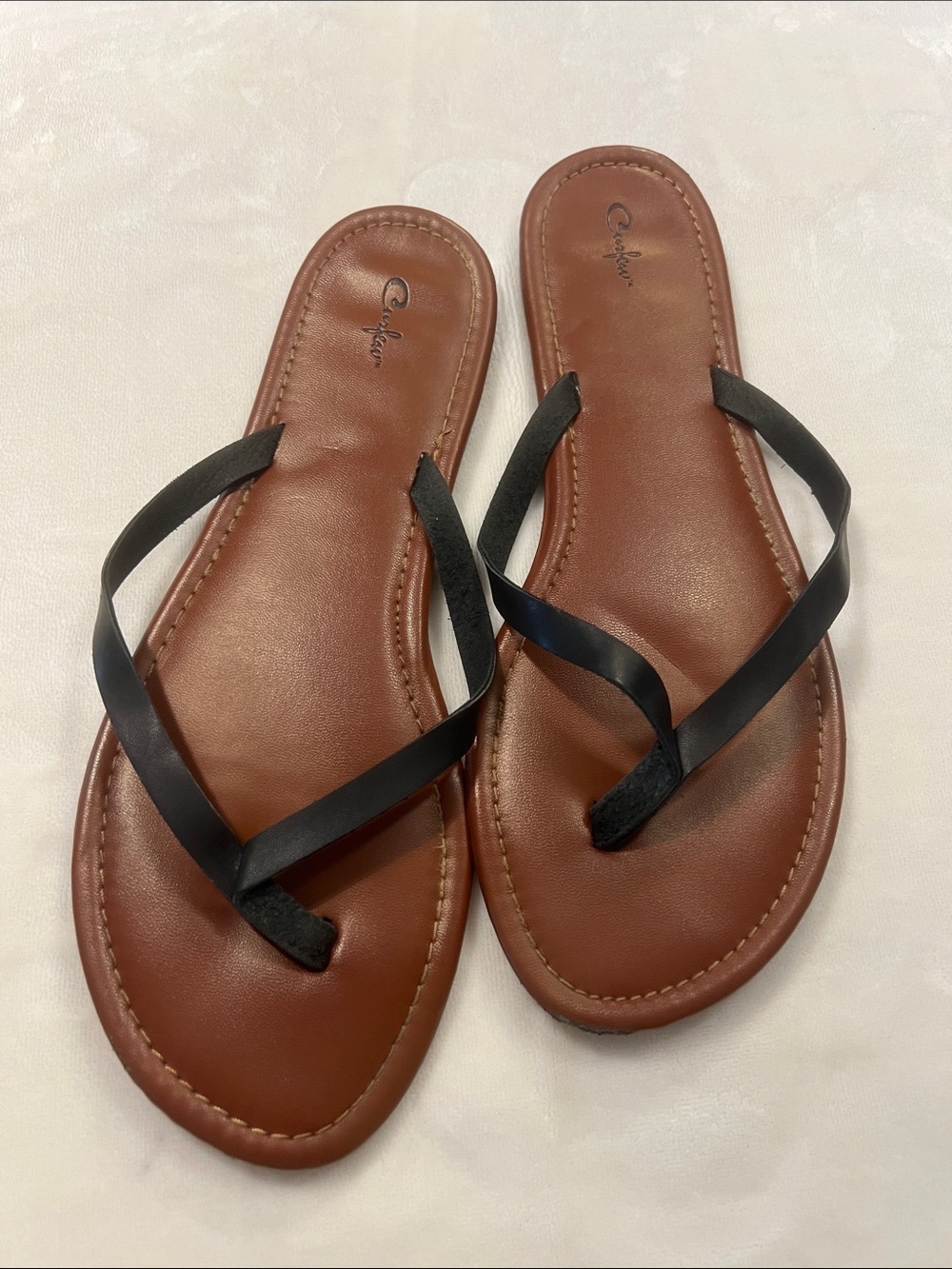 Caparros Brown Footbed Sandals with Black Straps - Women